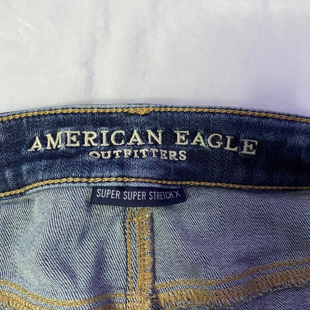 American Eagle Hi-Rise Jegging Dark Wash Distressed Super Stretch X Jeans Size 4 - Picture 3 of 6